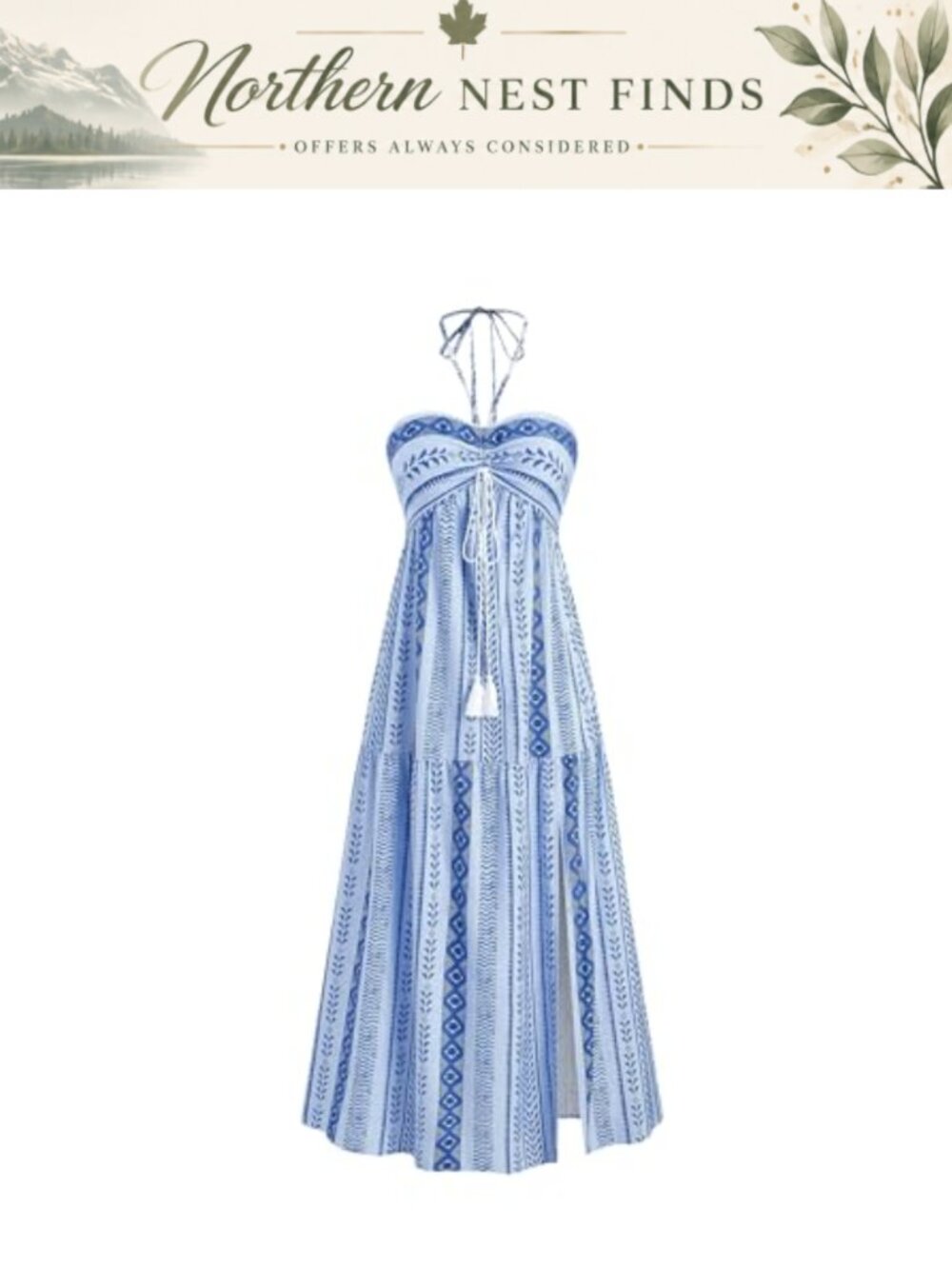 Women's Boho Halter Cami Long Dress Split Hem Sundress